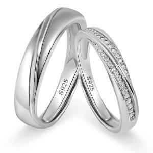 남녀용 메이사 2Pc 커플 링 925 스털링 실버 웨딩 밴드 매칭 프로미스 링 사이즈 조절 가능한 핸드메이드 신부 주얼리 사이즈 3-10