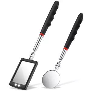 프렌다 2피스 조명 망원경 검사 거울 유연한 접이식 LED 자동차 연장 원형 치과 가벼운 픽업 도구 포함