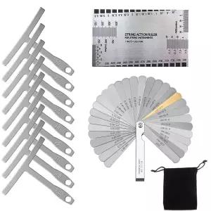 TIMEETL 32 블레이드 스틸 필러 게이지 듀얼 마크 미터법 및 임페리얼 갭 측정 도구 9 언더스트링 반경