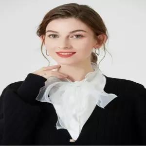 쉬폰리본 러플 블라우스 스트랩 이너 포인트 페이크 넥케이프 이너카라 레이어드카라