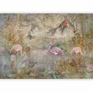 아티제스트 벽 벽화 레트로 154x110 인치 - 필 앤 스틱 자가 접착 벽지 탈착식 대형 스티커 호일 벽 장식 인쇄 그림 이미지 추상 빈티지 플라밍고 동물 g-C-0392-a-a