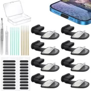 8PCS USB 타입 C 안티 더스트 플러그 커버 포트 분실 방지 충전 15개 16 17 플러스 프로 맥스 스피커 메시