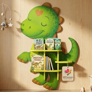 SPCoccoz 32인치 공룡 장식 동물 벽 아트 & 플로팅 선반 - 경량 안전 디자인 - 방용 나무 벽 책장 플로팅 책꽂이