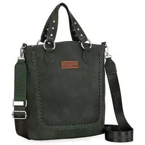 Wrangler 여성용 토트백 라지 크로스바디 지갑 웨스턴 디자이너 핸드백, M 그린