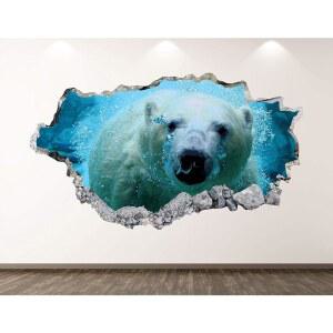 북극곰 벽 데칼 아트 데코 3D 박살 물속 스티커 포스터 룸 벽화 맞춤 선물 BL232 (70