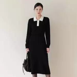 ~XL까지 리오렌 배색 니트 원피스 겨울 오피스룩 데일리룩 연말룩 모임룩 파티룩 빅사이즈1206182