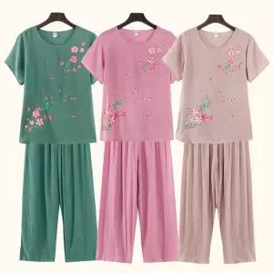 벨라도나 꽃무늬 디자인의 시원한고 편안한 엄마옷 7부 린넨세트