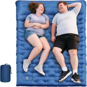 캠핑용 더블 슬리핑 패드 2인용 초두꺼운 6인치 매트 베개와 풋 펌프가 내장된 셀프 인플레이팅 배낭형