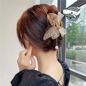 우아한 골드 리본 헤어핀 꽃 모티프 반머리 반머리핀 단발머리핀 골프리본핀 골프리본