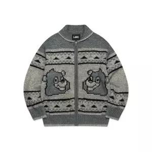 LMC BEAR ZIP-UP COWICHAN KNIT SWEATER gray 0LM45FCD501GRY 829168