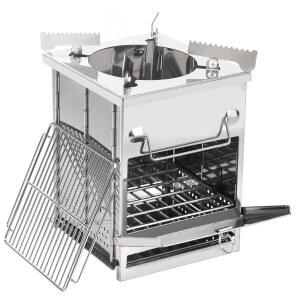 레드캠프 우드 버닝 접이식 캠프 스토브 스테인리스 스틸 그릴 및 냄비 스탠드, 하이킹 야외 텐트 캠핑 피크닉을 위한 휴대용 백패킹 서바이벌 로켓 스토브, 스탠드가 있는 라지엘