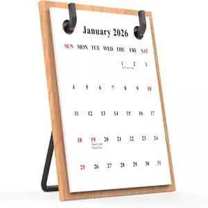 년 레트로 장식 책상 달력 비치 우드 스탠드 두꺼운 카드 교체 가능한 사무실 가정 선물 및 데스크톱