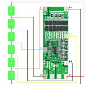 이온 배터리 보호 보드 스쿠터용 밸런스 태양광 조명 Bms Pcb 6S 40A 24V 18650