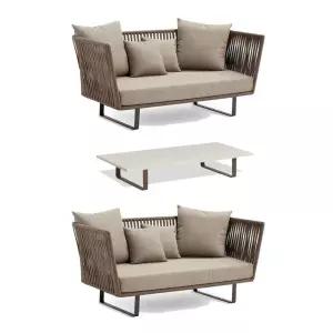 야외 테라스 소파 원형테이블 라탄 루프탑 2인용 정원 3인용