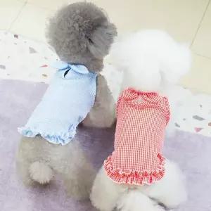 체크 강아지여름옷 시어서커 나시스커트 강아지옷