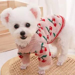 강아지여름옷 핑크 체리무늬 니트 가을 강아지옷