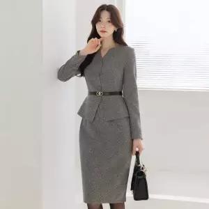 ~XXL까지 테이브 레이어드 H라인 트위드 원피스 겨울 하객룩 오피스룩 모임룩 격식룩 연말룩 빅사이즈11890