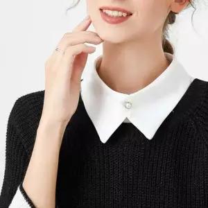 니트 레이어드 코디 진주 단추 페이크 카라 셔츠 룩 페이크카라 페이크블라우스