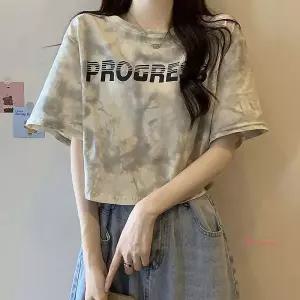 여자 스트릿룩 캐주얼 레터링 크롭티 프린트 반팔qrs359