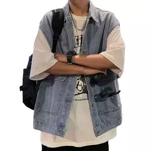 패션 코디 청조끼 브이넥 봄 베스트 루즈핏 데일리룩 데님 남자 [mFFVVUN]