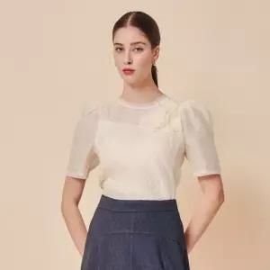 매장정품 JIGOTT 지고트 여성 시어 크링클 아플리케 블라우스 JS4A0BL041 1488236