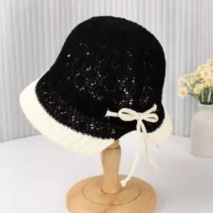 여성 보넷 여행모자 블랙 리본끈 휴가 할머니 투톤