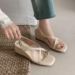 엘럽 여친 토시 웨지 스트랩 소가죽 웨지힐 샌들 로마자 원템5