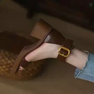 엘럽 여성 빈티지 통굽 뒷지퍼 미들힐 스트랩 오픈토 웨지힐 샌들 서머힐 윙팁 원템2