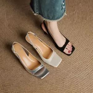 엘럽 여성 백프렌치 미들힐 스틸레토 스트랩 실버 웨지힐 샌들 기본 일자 소프트 원템5