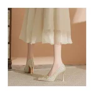여성 스틸레토 크리스탈 슈즈 힐 하이힐 가보시 샴페인 웨딩 컬러의 펌프스 OP5