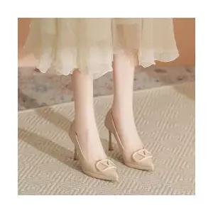 여사친 브이 엘레강스한 분위기의 프렌치 힐 하이힐 누드톤 스틸레토 버클 가보시 화 펌프스 OP5