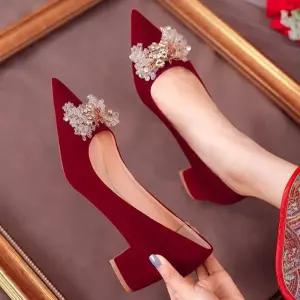 여사친 하이힐 스틸레토 힐 빅사이즈 미들굽 펌프스 웨딩 큐빅 리본 단화 OP5