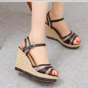 여성 10CM 통굽 웨지 힐 스트랩 키높이 신발 샌들