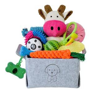 MRSOHRET 20pcs 이갈이용 강아지 씹기 , 로프 장난감이 있는 강아지 씹기 , 애완견 칫솔, 간식 공, 플러시 , 바구니가 있는 소형견을 위한 삐걱거리는