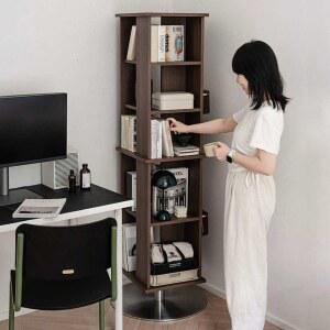 회전형 책장 인테리어 서재 북타워 다크월넛 거실 사각 수납