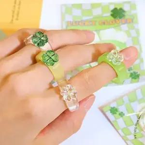 우정반지 네잎클로버 호마이카 아크릴 반지 링/행운의 4color