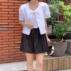 [옷자락]여자 썸머 린넨 끈 나시 퍼프소매 반팔 자켓세트