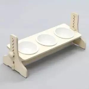 강아지사료 반려동물 높이조절 원목식탁 3구 도자기 화이트