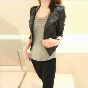 여자 슬림핏 바이커재킷 페이크레더 라이더자켓 인조가죽