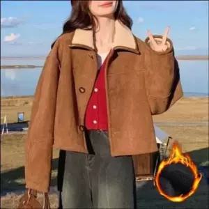 여성 루즈핏 스웨이드 카라자켓 숏 코트 세미크롭 아우터