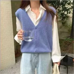 베스트 니트조끼 여자 베이직 레이어드 기본 민소매 브이넥 무지