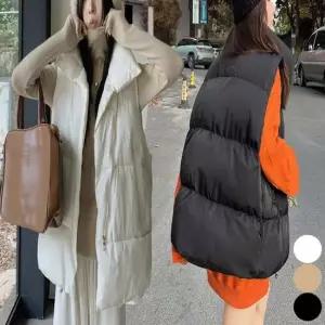 여성 목 올라오는 패딩조끼 오버핏 밑단 스트링 조절