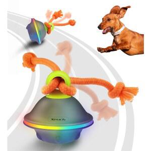 Xeuch 인터랙티브 반려견 , 자동 이동 및 LED가 로프가 있는 반려견 공, 소형견을 위한 활성화 위키드 볼, 지루함 해소를 위한 자극