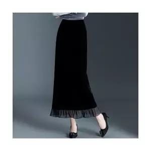 몰도 여자 치마 롱 오피스룩 가을 H라인 벨벳 일자 힙 싸개 원턱 젠3