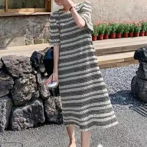 슬립원피스 꼬임 스트라이프 니트원피스 얇은 롱 원피스 데이트룩