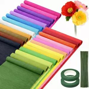 꽃 줄기 와이어와 프가 꽃꽂이 DIY 공예 선물 포장 생일 결혼식 장식이 휴면 24팩 크레페 종이 롤 8.2피트