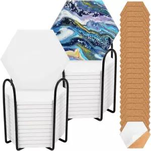 2개의 홀더가 공예용 세라믹 타일 24팩 릴 페인팅 나만의 DIY 컵받침 만들기를 접착식 코르크 백패드가