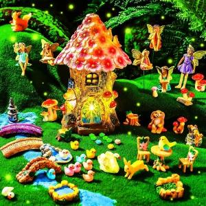 태양광 요정하우스 정원장식 세트 미니어처 피규어 테라리움 소품 핑크