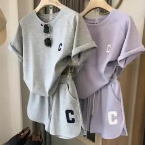 [텐바이텐][홍은]여성 여름 캐주얼 영문 프린팅 트레이닝복 상하의 세트