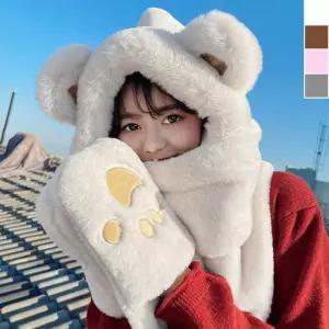 겨울 일체형 곰후드 목도리 장갑 1P 방한 모자 머플러 Rcc2+1NcX